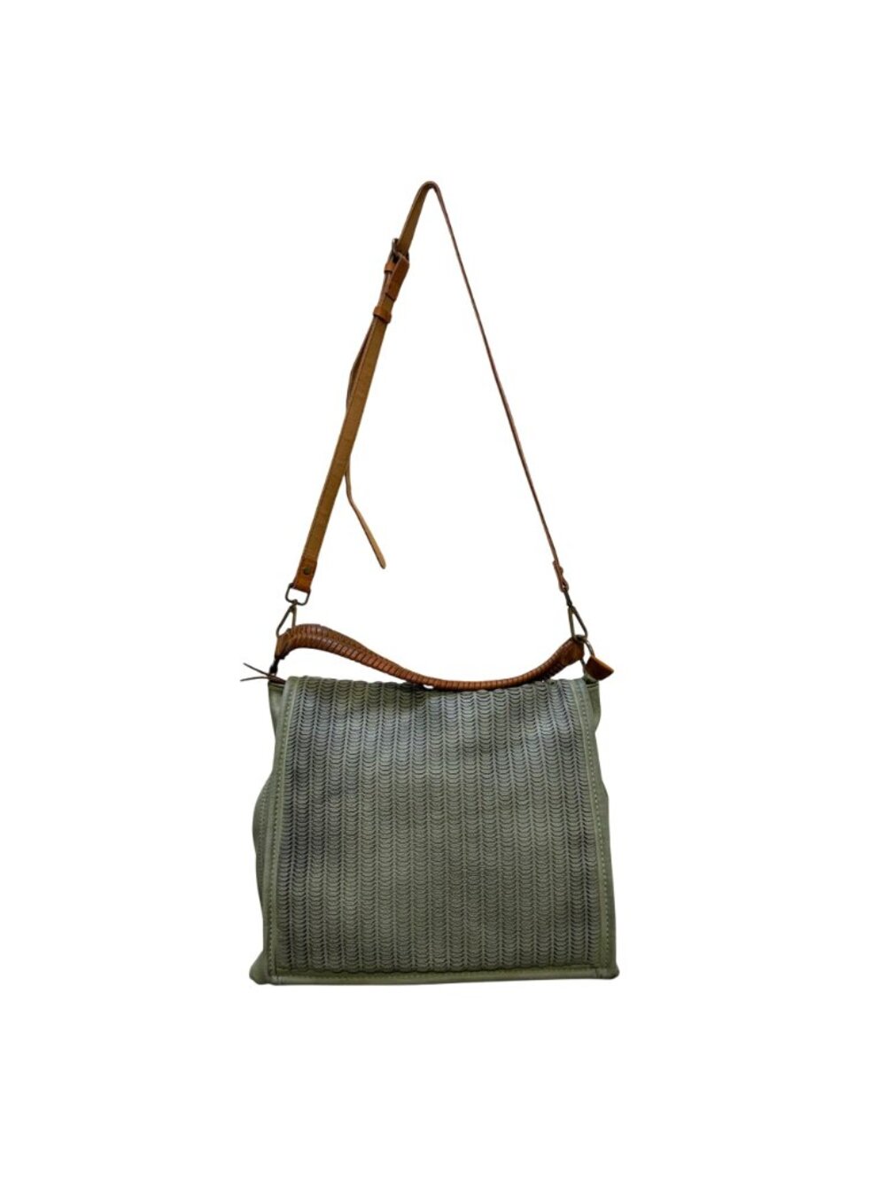 Free People Woven Shoulder Bag Green & Brown Adjustable Strap - Picture 5 of 7